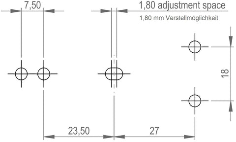 Technical drawing showing dimensions for Heavy Duty Extendable Table Tension Latches With Dual Position Locks, ideal for drop leaf furniture.
