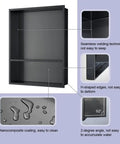 Shower Niche Insert Storage Shelf Set 16x20 Inch No Tile Needed Double In Wall Stainless Steel Niche Black Grey Finish