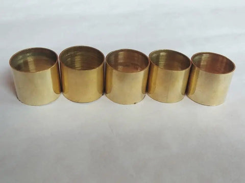 Premium Rock Solid Brass Ferrules For Snug Fit On Wood Walking Sticks Plus Slick Metal Collars, pack of five brass ferrules.