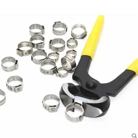 Assortment Hose Clamp Kit, Stainless Steel 304 Single Ear Clamps, 5.3mm To 50mm Range, durable clamps with tool, 5-20 pieces displayed