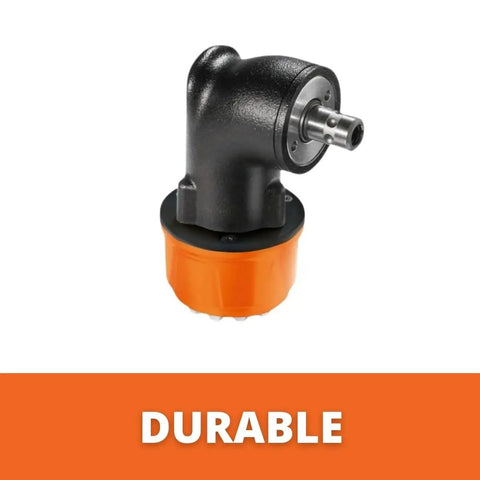 Compact angle head accessory for tight space drilling, tapping and bolt tightening, lightweight pro grade reach