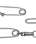 Durable Spearfishing Float Line for Freediving and Speargun Gear, close-up of metal swivels and clips with blue tubing