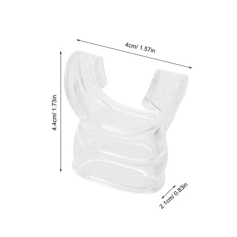 Kid Friendly Silicone Snorkel Mouthpiece Replacement, Transparent Comfort Fit For Regulator Heads shown with dimensions