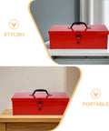 Tough As Nails Red Metal Toolbox Organizer With Secure Latch Closure And Rugged Portable Handle on a table.