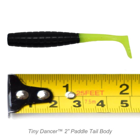 Tiny Dancer 12 Piece Crappie Lure Pack 1.75 Inch Paddle Tail For Crappie And Other Species Black Chartreuse