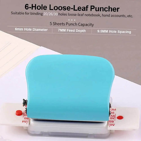 Beast 6 Hole Paper Punch Handheld Portable Puncher For A4 A5 B5 Notebooks And Planners, 6mm round holes, compact blue model