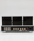 Rear view of Quad KT88 Tube Amplifier HiFi Integrated Amp with inputs and outputs, silver finish, upgraded December 2023