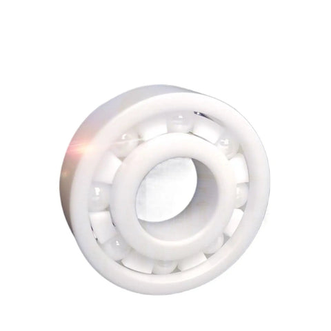 Pro Grade Full Ceramic Zirconia Ball Bearings 6206 30x62x16mm oil-free bearing shows smooth white design for heavy-duty applications.