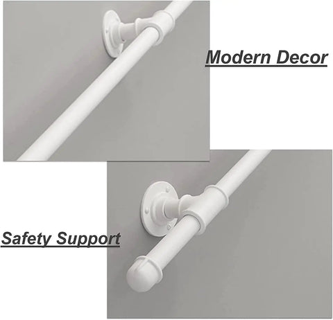Tough As Nails 14ft Wall Mount Grab Rail And Stair Safety Railing For Home And Deck Use In Clean White Finish installed on wall.