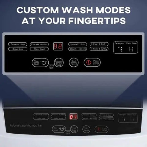 Control panel of Fully Automatic Portable Washing Machine And Spin Dryer Combo With 14 Lbs Capacity for easy wash program selection.