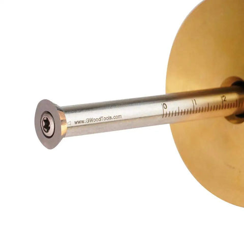 Close-up of the Solid Brass Wheel Marking Gauge Kit Featuring Metric Micro Adjuster Ruler and Hardened Steel Cutter.
