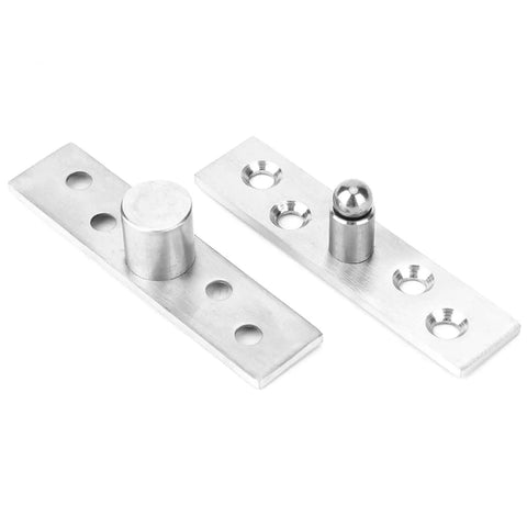 Stainless Steel Revolving Door Hinge 360 Degree Pivot for Cabinets and Kitchen Doors, brushed finish, two screws holes visible.