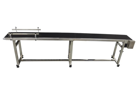 Industrial Drive Conveyor Belt With Adjustable Speed, Flat Black PVC Belt 15.7 By 118 Inches, Stainless Steel Frame, 110V 250W