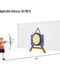Illustration of 65Lb Archery Backstop for Backyard Target Practice, showing distance and target with high density fiber cloth