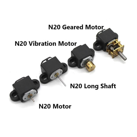 Four black motor mounting brackets with screws and nuts for N20/N30 motors (front view).