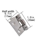 Ten Pack Small Spring Iron Hinges For Furniture And Boxes Push And Pull Two Way Hardware For DIY Projects With Smooth Full Open And Auto Reset To Off Function, showing dimensions.