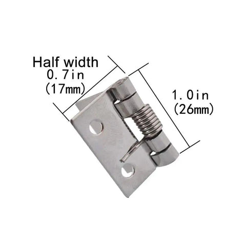 Ten Pack Small Spring Iron Hinges For Furniture And Boxes Push And Pull Two Way Hardware For DIY Projects With Smooth Full Open And Auto Reset To Off Function, showing dimensions.