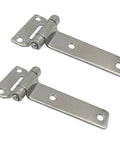 Two erosion steel hinges, silver metal with mounting holes, high-load capacity hinges for furniture.