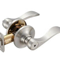 Brass Privacy Door Lever And 3 Pack Hinges In Satin Nickel Finish, Reversible Handle For Bedroom Or Bathroom Interior Doors, ANSI Grade 3