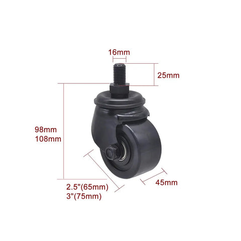 Heavy Duty Swivel Caster Wheels With Brakes M Threaded Stem No Noise Nylon Casters for furniture and cart, 75mm size