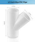 8 Pack 1/2 Inch PVC Wye Fittings 3 Way Y Connectors SCH 40 White for DIY Projects plumbing installations front view dimensions