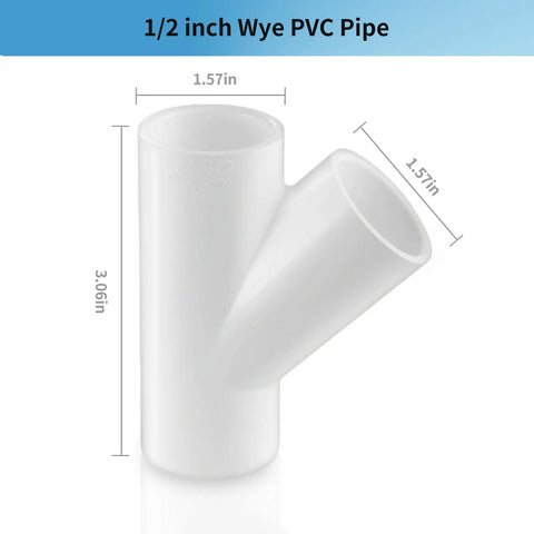 8 Pack 1/2 Inch PVC Wye Fittings 3 Way Y Connectors SCH 40 White for DIY Projects plumbing installations front view dimensions