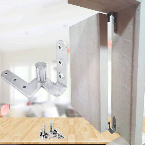 Heavy Duty 270 Degree Stainless Steel Invisible Door Hinge Set for doors and cabinets, shown with screws on wooden surface.
