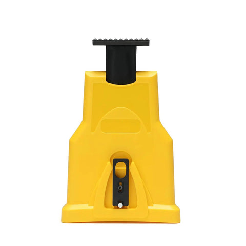 Universal Chainsaw Sharpener Kit With 12 Sharpening Stones And One Preinstalled Stone, yellow stand front view
