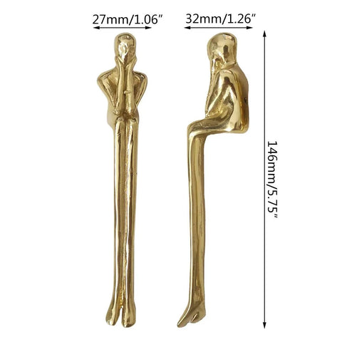 Brass Thinker Shape Cabinet Pulls Gold Finish Artful Abstract Drawer Handles For Cabinets And Furniture 146x27x32mm