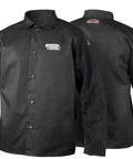 Black leather sleeved FR cotton jacket from Intermediate Welding Gear Ready Pak With 18 Piece PPE And Tool Kit
