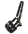 Poly Nylon Grazing Muzzle With Halter For Miniature Horses Black Adjustable 5 Way Fit Easy Clip On Cheek Padded Noseband