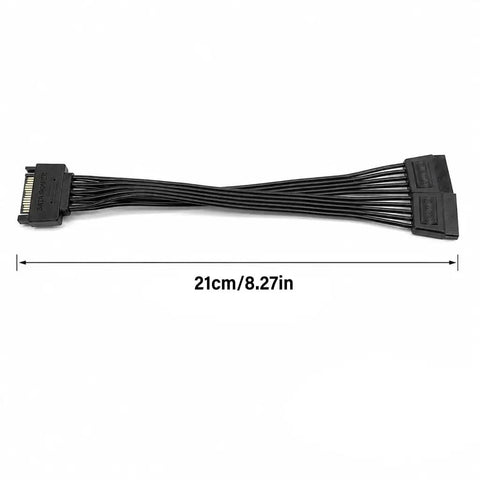 15 Pin Male To Dual Female Power Extension Cable Flat Short Design For Hard Drives Optical Drives Server Racks 21cm length