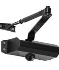 Black hydraulic door closer with no slam soft close adjustable speed quiet operation and durable hardware for cabinets and wardrobes