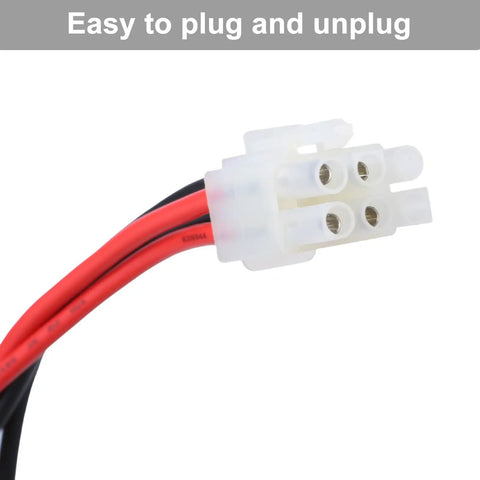 Close-up of 4 Pin To 6 Pin Shortwave Radio Power Cable Adapter for amateur radios, showing connector details with text overlay.