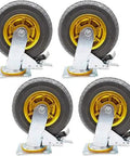 Heavy Duty 200mm Rubber Swivel Casters With Locking Brakes Set Of Four showing sturdy design and yellow wheels.