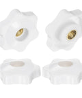 Star Knobs M6 Female Thread 32mm White Heads Through Hole Brass Insert Screw In Clamping Hand Knobs 4 Pack For Machines And Gear Durable Plastic Handles With Easy Grip