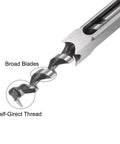 Close-up of High Carbon Steel Square Hole Drill Bit For Woodworking Hollow Chisel Mortiser 19mm showing broad blades and self-direct thread.