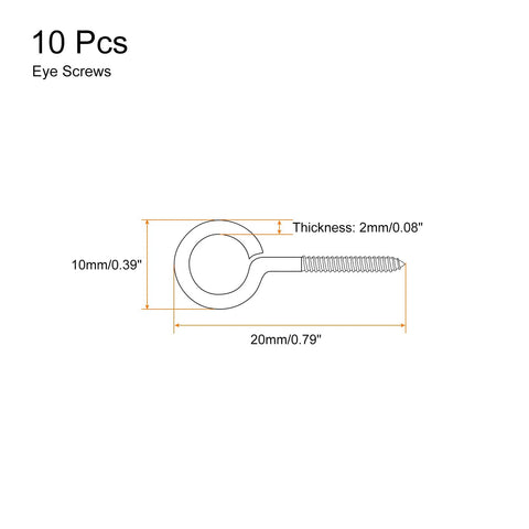 Heavy Duty 304 Stainless Steel Self Tapping Eye Screws Small Ring Hooks dimensions 20mm x 10mm for DIY woodworking crafts.