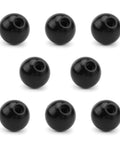 Five Pack Black Threaded Ball Knobs With 2 Inch Diameter Female Thread 5/8 Inch Depth 1/16 Inch Thread Pitch 1/2 Inch Female Thread Diameter Bakelite Thermoset Handle Ideal For Control Levers Push Pull Rods Lawn Mowers And Equipment, front view.