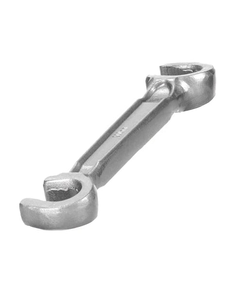 Heavy Duty Valve Wheel Wrench With Dual Ends For Eleven Sixteenths And One Inch Sizes, steel construction, angled view