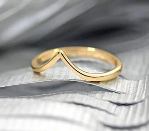 V Shaped Stainless Steel Wedding Band For Women With Chevron Pointed Design Engagement Promise Ring Simple Classic Gold Tone Size 6