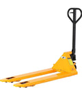 Yellow manual pallet jack with black handle used in warehouses, not showing Replacement Pallet Jack Wheel Set 7x2 Inch Red Polyurethane Rollers Pair For Manual Pallet Trucks With 6204 Bearings 20mm ID 47mm OD Two Inch Hub Length.