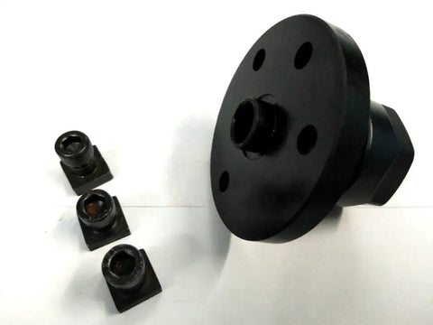3 Inch Tilting Rotary Milling Indexing Table With M6 Clamp Kit, ER Collet Adapters, round black component with three clamps