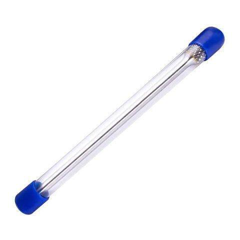Straight Fire Heavy Duty Tungsten Carbide Burr Featuring An Extra Long Six Inch Shank And Double Cut Heads on blue handle.