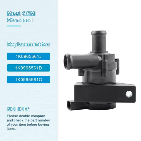 Beefy Auxiliary Cooling Pump With Conduit Plug And Seal Ring Drop In Fix For Audi A3 Q3 TT And VW Rides, black coolant pump, OEM standard replacement.