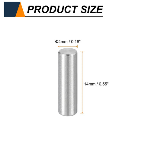 55 Pieces Dowel Pins M4 X 14mm 304 Stainless Steel Cylindrical Shelf Support Pegs For Metal Wood Furniture DIY Projects Fasten Elements Silver Easy Install, labeled product size.