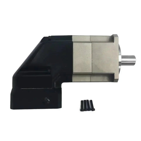 Heavy Duty Ninety Degree Planetary Gearbox For Servo And Stepper Motors, compact design with mounting screws for industrial applications.