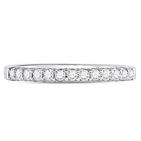 Solid 14K White Gold Real Natural Diamond Wedding Band Ring For Women.25 Carat Conflict Free Eternity Style Size Six showing channel set diamonds.