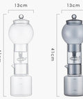 Premium Glass Cold Brew Drip Tower With Adjustable Flow Dripper For Smooth Cold Extraction Coffee Maker 600 Milliliter Gray Body side by side with transparent model
