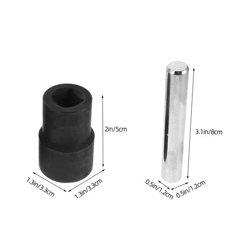 Easy Impact Socket Bolt Extractor Kit For Stripped Nuts And Screws With Steel And Plastic Build Precision Gear 17 19 21 22 24mm Sizes Perfect Garage Fix And Auto Repair Tool To Break Loose Frozen Fasteners Quick And Dirty, black socket and steel pin with size markings
